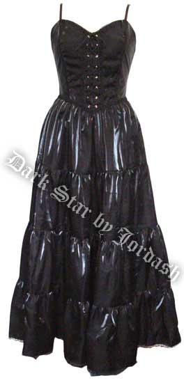 Dark Star Taffeta PVC Shimmery Black Gothic Dress - Click Image to Close