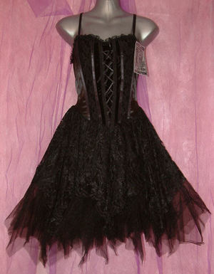 Dark Star Black Satin Velvet Lace Gothic Mini Dress - Click Image to Close