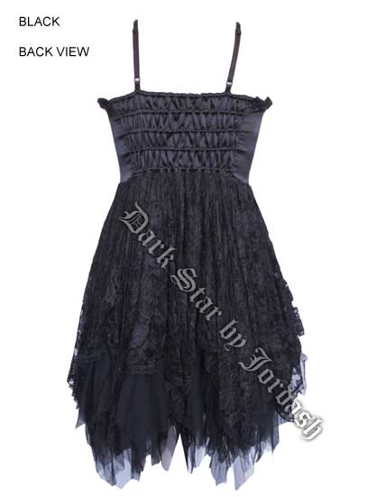 Dark Star Black and Pink Satin Velvet Lace Gothic Mini Dress - Click Image to Close