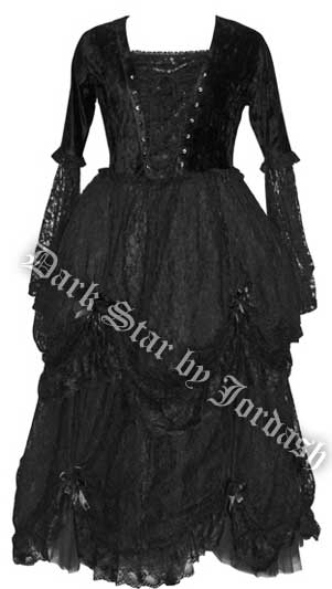 Dark Star Black Lace & Velvet Romantic Gothic Fairytale Dress - Click Image to Close