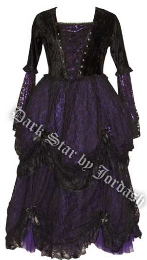 Dark Star Black Lace & Purple Velvet Romantic Gothic Fairy Dress - Click Image to Close