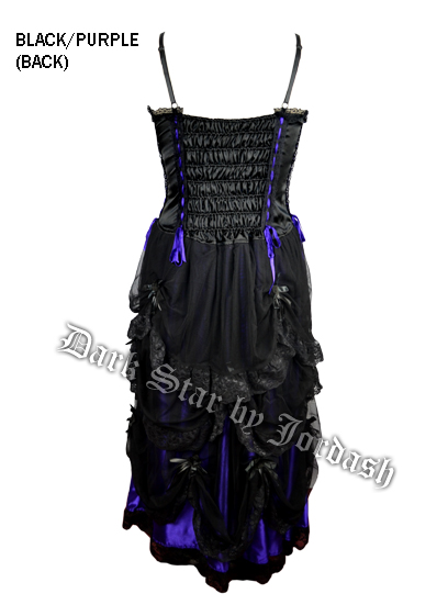 Dark Star Black & Purple Gothic Satin & Lace Ribbon Long Burlesque ...