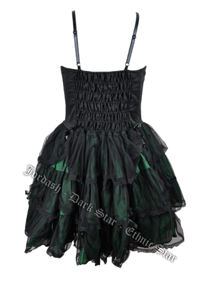 Dark Star Satin Lace Black & Green Gothic Rose Corset Dress - Click Image to Close