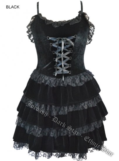 Dark Star Black Velvet Lace Tiered Corset Gothic Dress