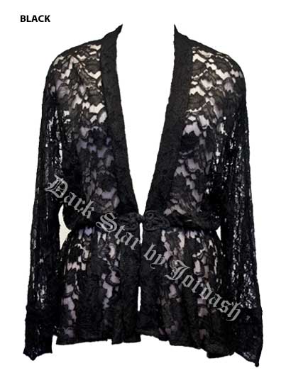 Dark Star Black Lace Gothic Duster Jacket w Frog Fastening - Click Image to Close