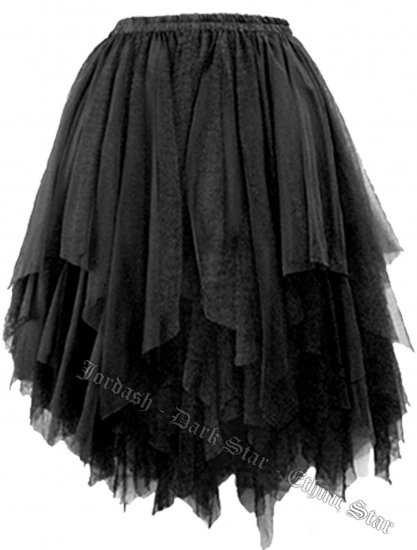 Dark Star Gothic Short Black Lace Net Multi Tier Witchy Hem Mini Skirt - Click Image to Close