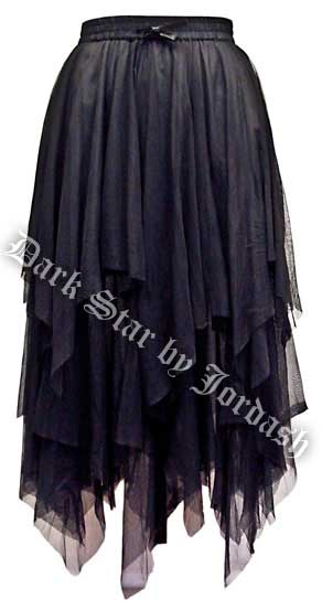 Dark Star Gothic Black Lace Net Multi Tier Witchy Hem Skirt - Click Image to Close