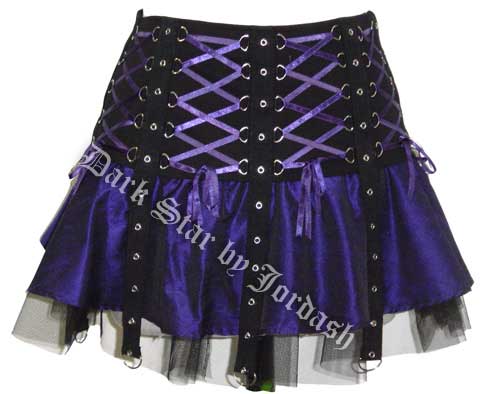 Dark Star Purple & Black Gothic Punk Mini Corset Skirt - Click Image to Close