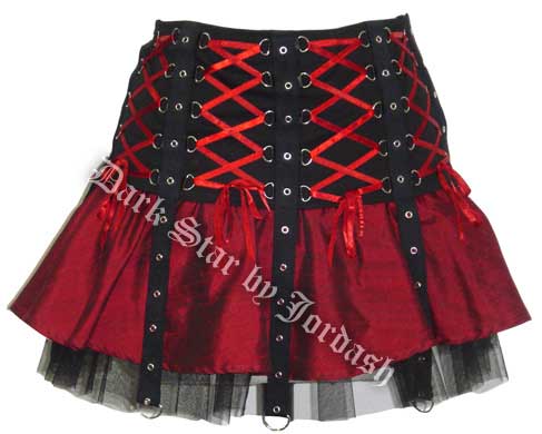 Dark Star Red & Black Gothic Punk Mini Corset Skirt - Click Image to Close