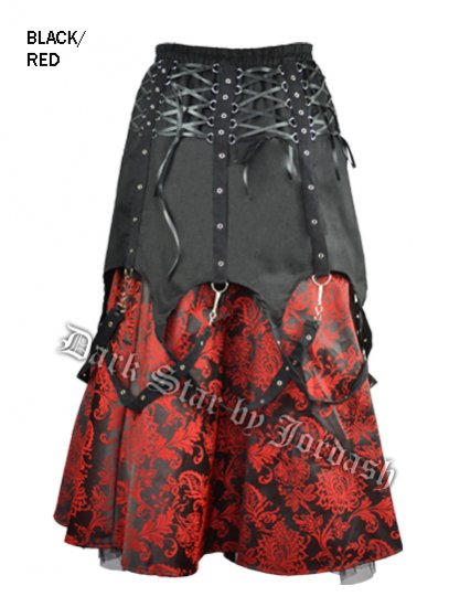 Dark Star Black and Red Brocade Chains Gothic Skirt - Click Image to Close