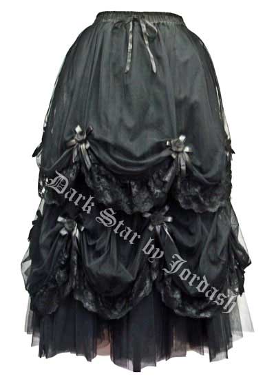 Dark Star Long Black Satin Roses Gothic Fairytale Skirt - Click Image to Close