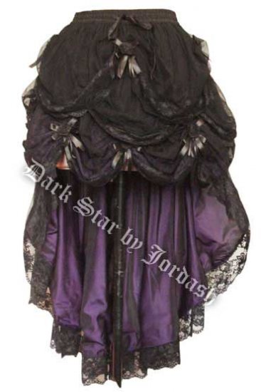 Dark Star Black & Purple Gothic Satin Roses Lace Hi Low Skirt - Click Image to Close