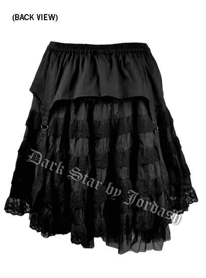 Dark Star Plus Size Black Lace Gothic Tiered D Ring Garter Punk Skirt - Click Image to Close