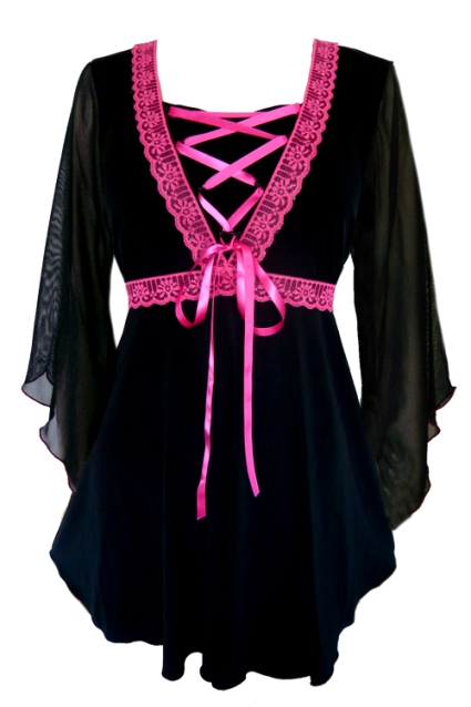 Plus Size Bewitched Corset Top in Black with Fuchsia Trim