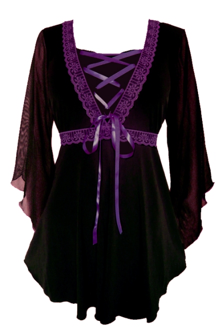 Plus Size Bewitched Corset Top in Black with Purple Trim