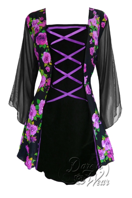 Plus Size Mandarin Corset Top in Purple Rose - Click Image to Close