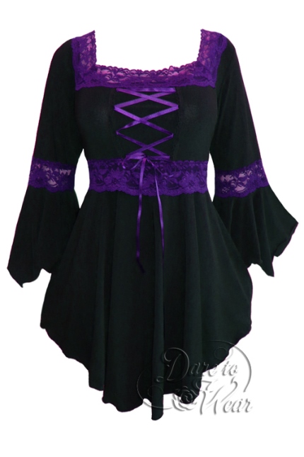 Plus Size Black and Purple Gothic Renaissance Lacing up Corset Top - Click Image to Close