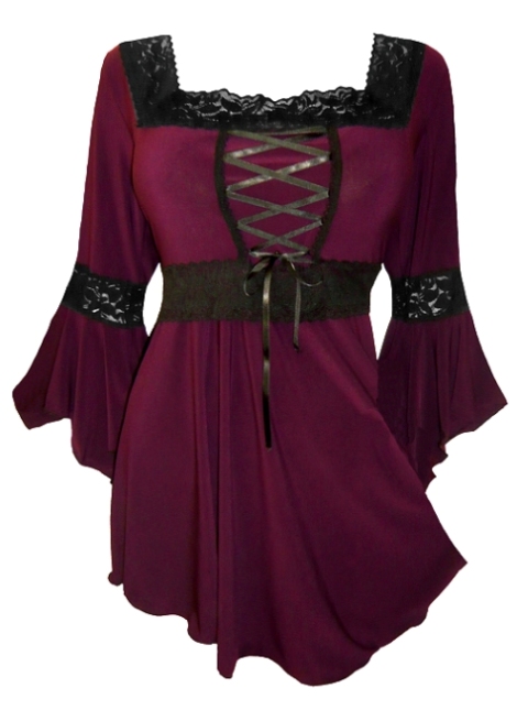 Plus Size Burgundy Gothic Renaissance Lacing up Corset Top - Click Image to Close