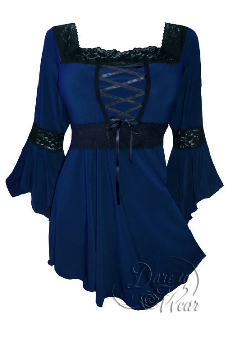 Plus Size Midnight Blue Gothic Renaissance Lacing up Corset Top - Click Image to Close