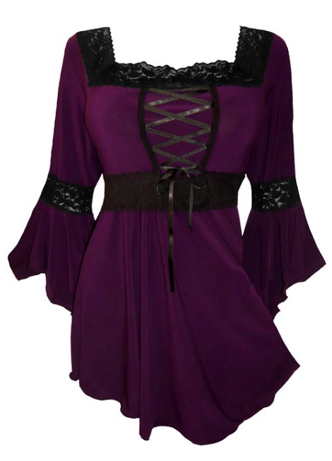 Plus Size Purple Plum Gothic Renaissance Lacing up Corset Top - Click Image to Close