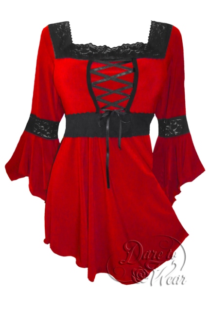 Plus Size Red and Black Renaissance Lacing up Corset Top