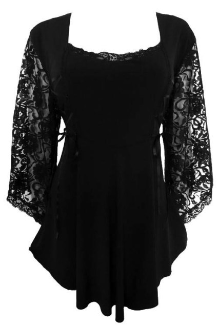 Plus Size Gothic Lace Anastasia Top in Black - Click Image to Close