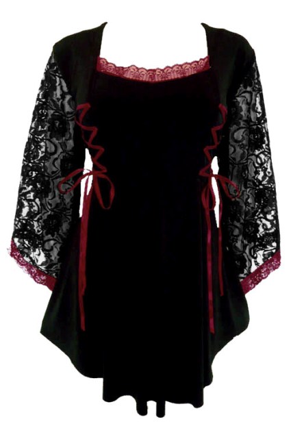 Plus Size Gothic Lace Anastasia Top in Black and Burgundy