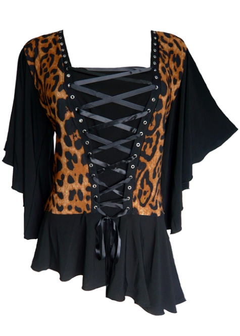 Plus Size Black & Leopard Alchemy Corset Stud Top in Leopard - Click Image to Close