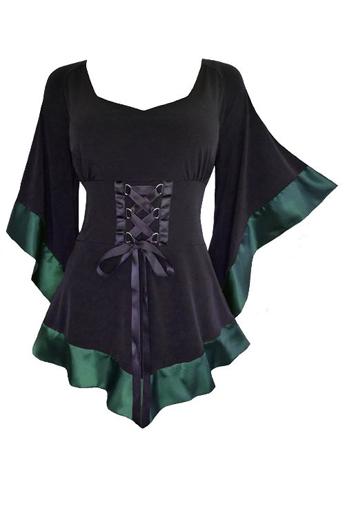 Plus Size Black & Evergreen Gothic Treasure Corset Top