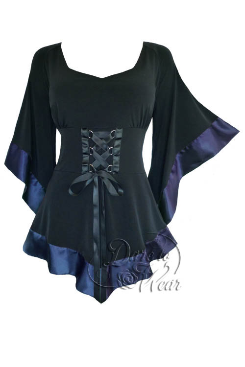 Plus Size Black Gothic Treasure Corset Top in Midnight Blue