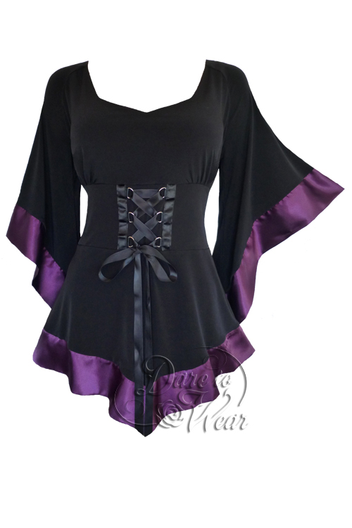 Plus Size Black Gothic Treasure Corset Top in Purple Plum - Click Image to Close