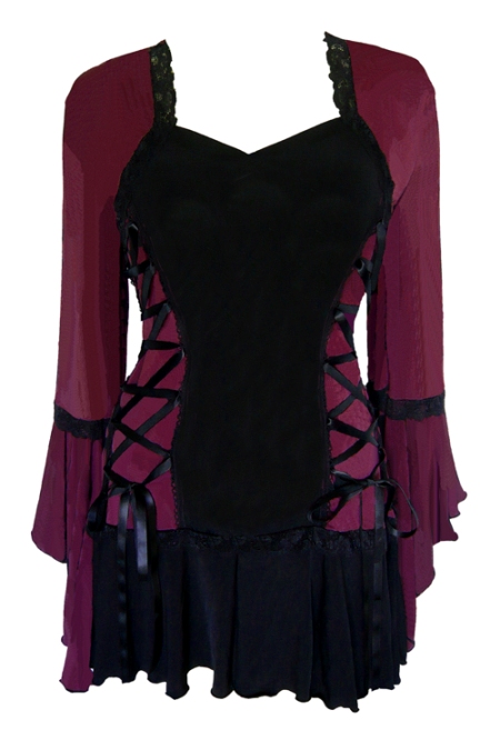 Plus Size Burgundy and Black Bolero Lacing Corset Top