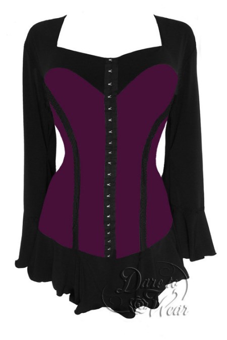 Plus Size Gothic Black & Purple Plum Corsetta Top in Plum