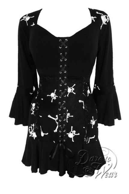 Jr. Plus Size Gothic Cabaret Corset Top in Skull Print Jolly Rodger