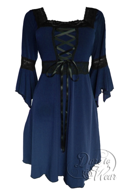 Plus Size Black and Midnight Blue Gothic Renaissance Corset Dress