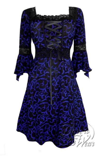Plus Size Paris By Night Black and Blue Gothic Renaissance Corset Dress