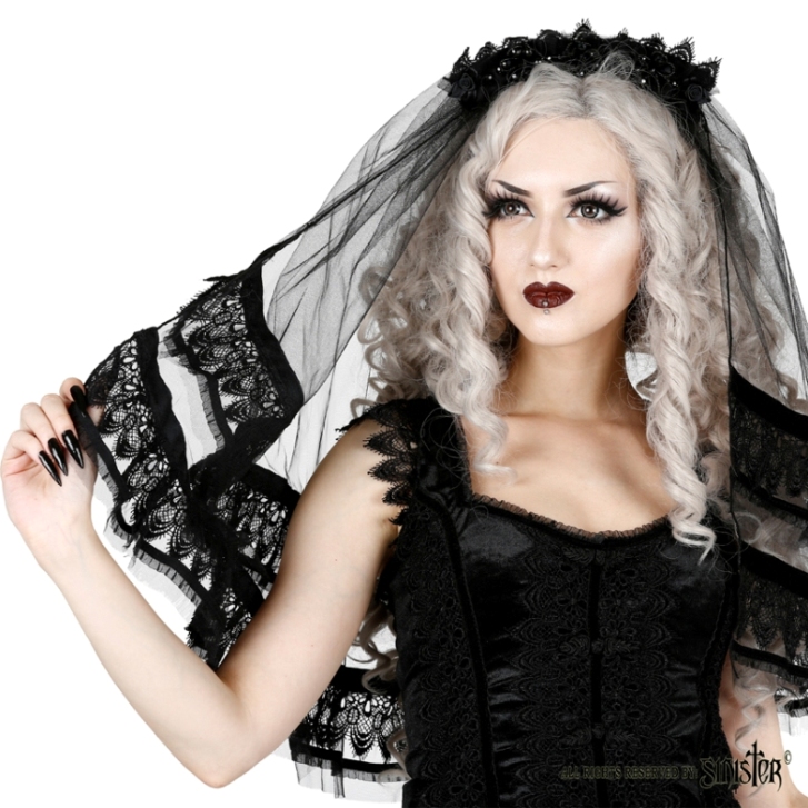 Sinister Gothic Black Tulle Scalloped Lace & Velvet Applique w Bead ...