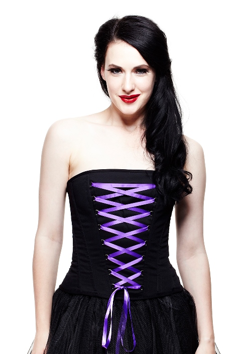Hell Bunny Black and Purple Gothic Sam Corset Steel Bone - Click Image to Close