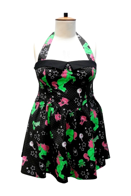 Hell Bunny Plus Size Gothic Black I Heart Zombie Unicorn Mini Dress - Click Image to Close