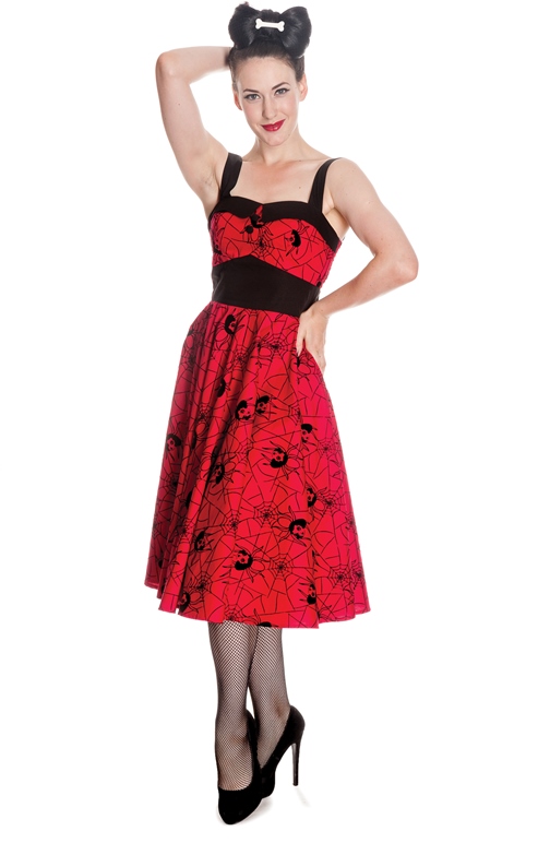 Hell Bunny Red & Black Gothic  Black Widow Spider Dress