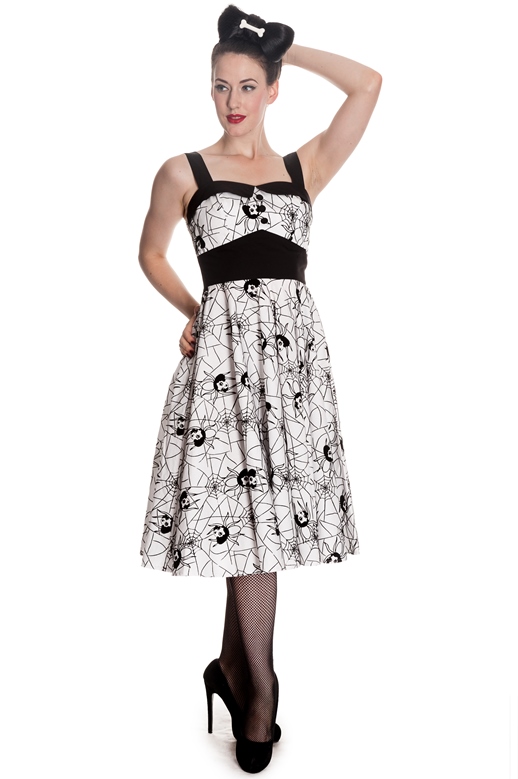 Hell Bunny White & Black Gothic Black Widow Spider Dress