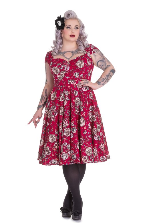 Hell Bunny Plus Size Gothic Red Day of the Dead Sasha Dress