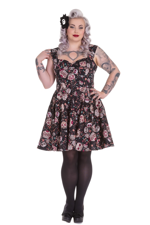 Hell Bunny Plus Size Gothic Black Skull Love Idaho Dress - Click Image to Close