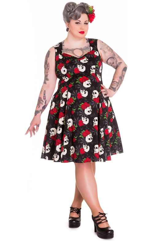 Hell Bunny Plus Size Gothic Skull Spiderweb Rock and Ruin Dress - Click Image to Close