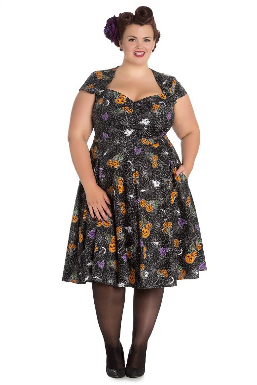 Hell Bunny Plus Size Gothic Black Spiderweb Bats Halloween Harlow 50s