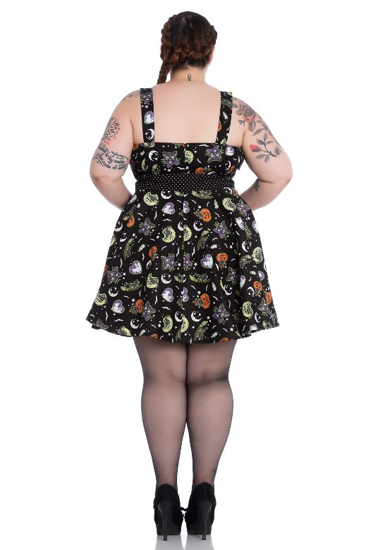 Hell Bunny Plus Size Gothic Halloween Black Cat Salem Witch Mini Dress - Click Image to Close