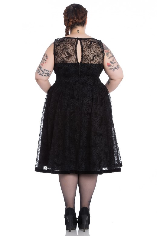 Hell Bunny Plus Size Gothic Black Spiderweb Bats Tulle Dress - Click Image to Close