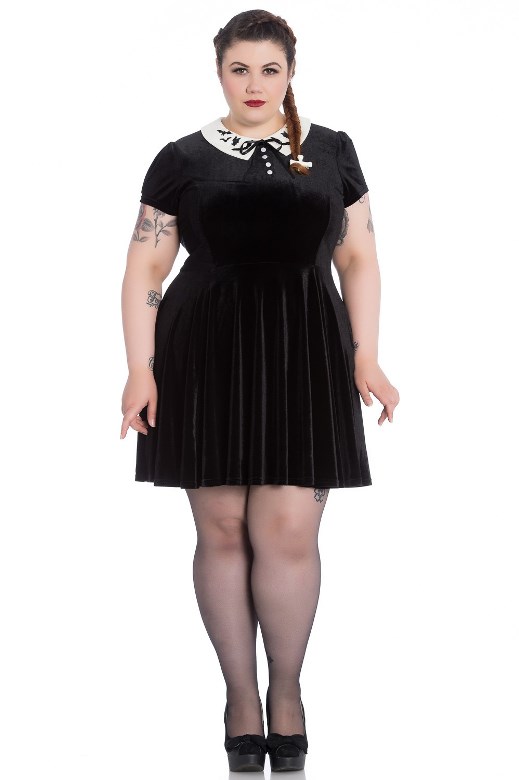 Hell Bunny Plus Size Gothic Wednesday Addams Bat Full Moon Mini Dress