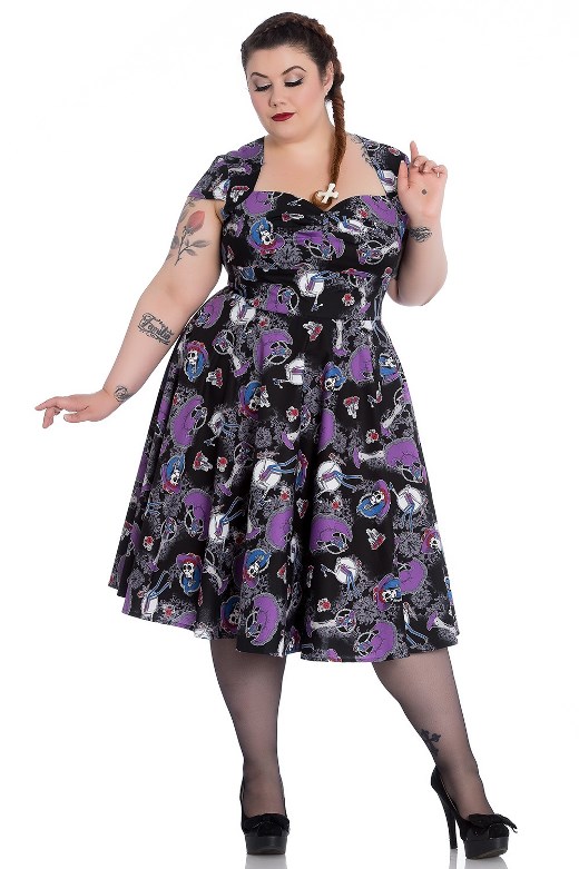 Hell Bunny Plus Size Gothic Purple & Black Skeleton Graciela 50's Dress