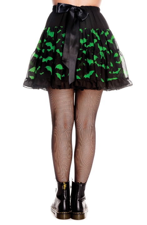 Hell Bunny Black and Green Lace Gothic Bat Skirt - Click Image to Close